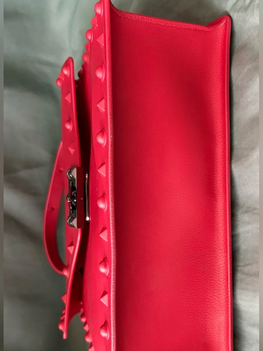 Studded Red Shoulder Bag with Chain Strap